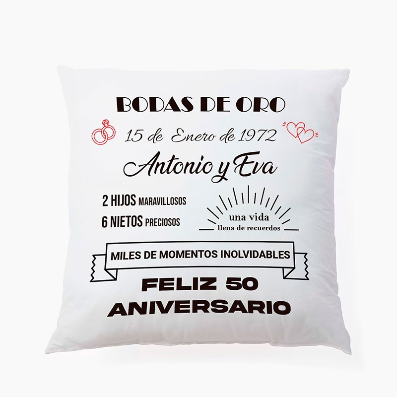 Coussin pour noces d'or, cadeau pour couples 25 x 25 cm
