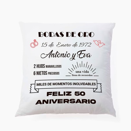 Coussin pour noces d'or, cadeau pour couples 25 x 25 cm
