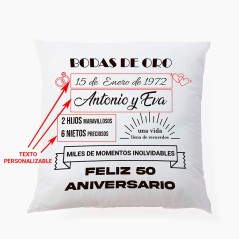 Cojín personalizado para regalo de pareja por sus bodas de oro 25 x 25 cms - Regalos Gourmet Online