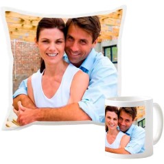 Taza y cojín Personalizados con Foto y/o Texto (40 x 40 cm)