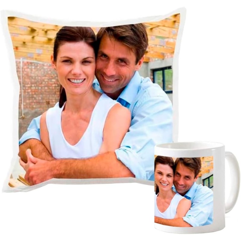 Taza y cojín Personalizados con Foto y/o Texto (40 x 40 cm)