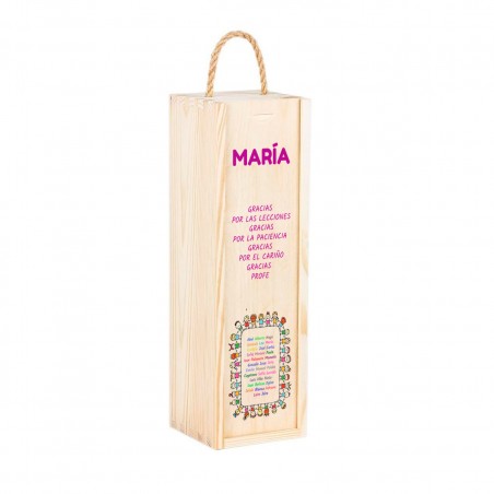 Caja de madera personalizada para 1 botella regalo para profesor/a