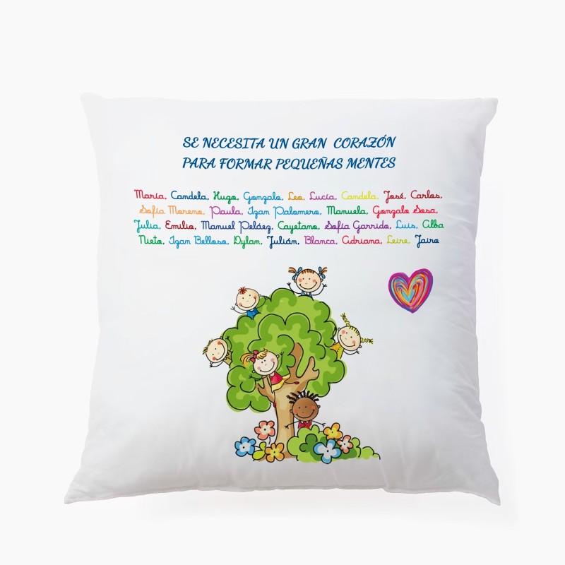 Personalized cushion for teacher, 25 x 25 cm. Tree design