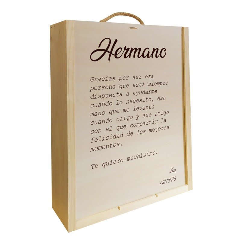 Caja de madera personalizada para 3 botellas regalo para hermano