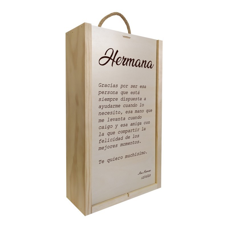 Caja de madera personalizada para 2 botellas regalo para hermana