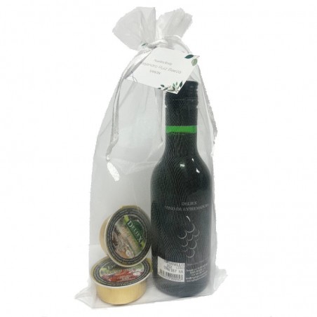 Extremadura mini wine bottle with two single-dose pâté to give away