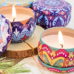 Assortment of 12 scented candles in a tin
