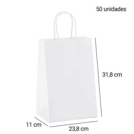 Pack de 50 bolsas 23,8 x 31,8 x 11 cm de fondo Blancas