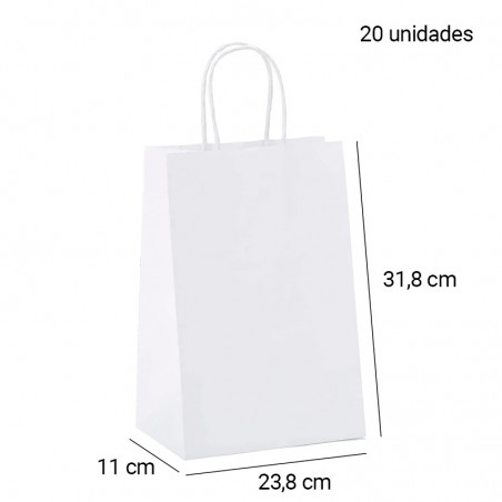 Conjunto de 20 bolsas blancas 23,8 x 31,8 x 11 cm