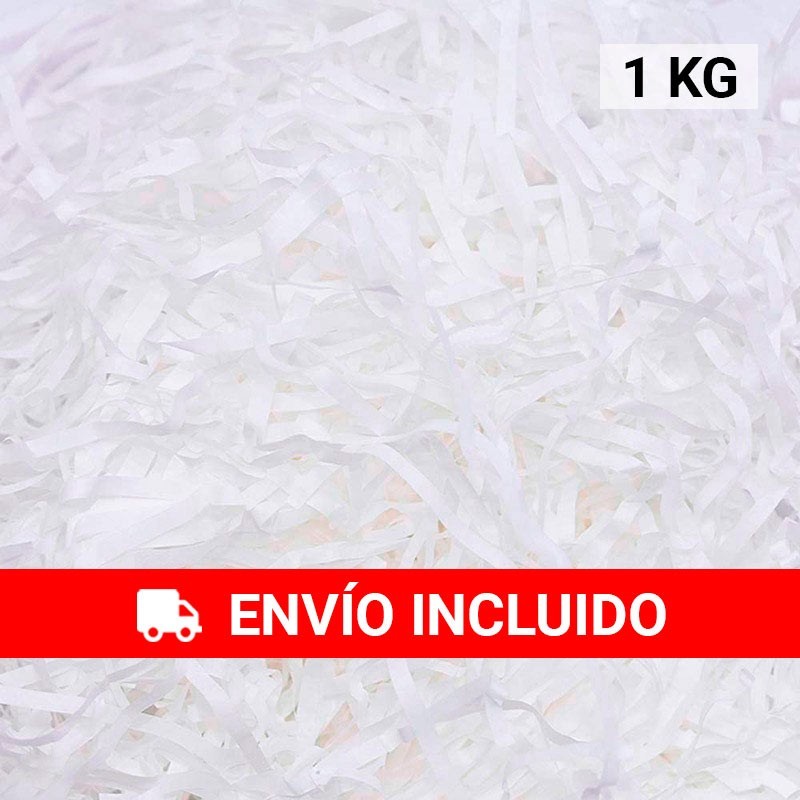 1 Kg. de papel BLANCO kraft en virutas, relleno para decoración y embalaje BLANCO