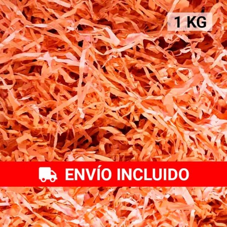 Cartón kraft desmenuzado color naranja en forma de viruta |Regalos Gourmet Online