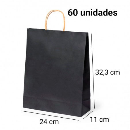 60 bolsas regalos 32,3 x 24 x 11 cm negras