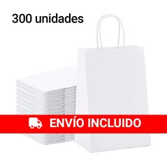 Box of 300 white paper bags with handles, 24 x 32 x 11 cm