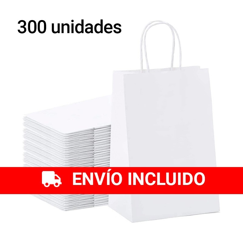 Caja 300 Bolsas papel con asas blancas 24 x 32 x 11 cm