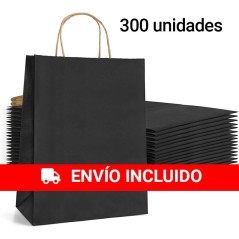 Box of 300 black paper bags with handles, 24 x 32 x 11 cm