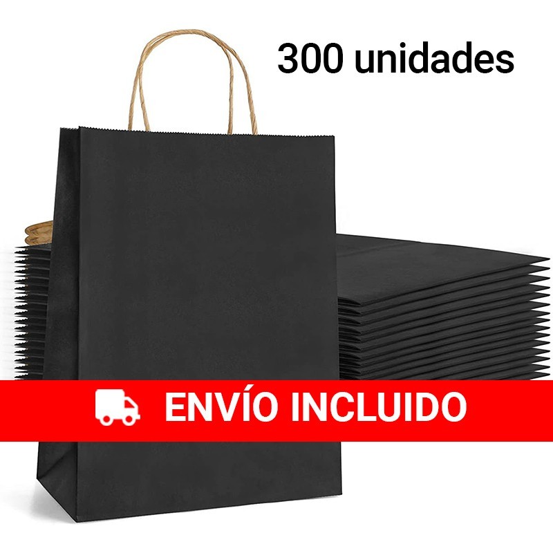 Box of 300 black paper bags with handles, 24 x 32 x 11 cm Box of 300 black paper bags with handles, 24 x 32 x 11 cm