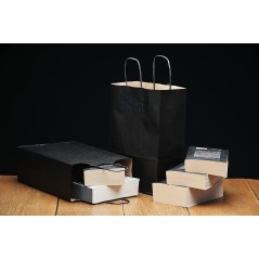 Caja 300 Bolsas papel con asas negras 24 x 32 x 11 cm