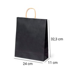 Caja 300 Bolsas papel con asas negras 24 x 32 x 11 cm