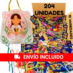 Piñata cumpleaños comunión niña con relleno 204 unidades 17 u x 12 variedades