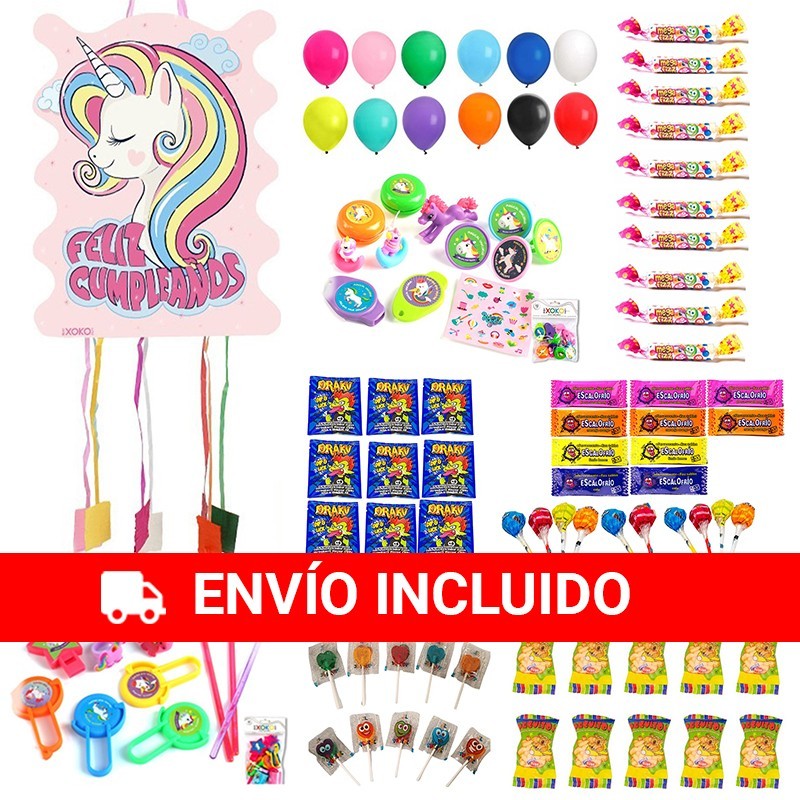 Piñata Unicornio Rainbow 53 x 40 x 10 cm con 96 chuches