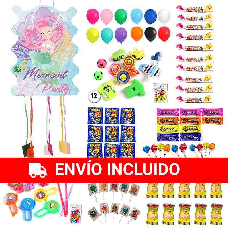 Piñata Mermaid Party 53 x 40 x 10 cm con 96 chuches