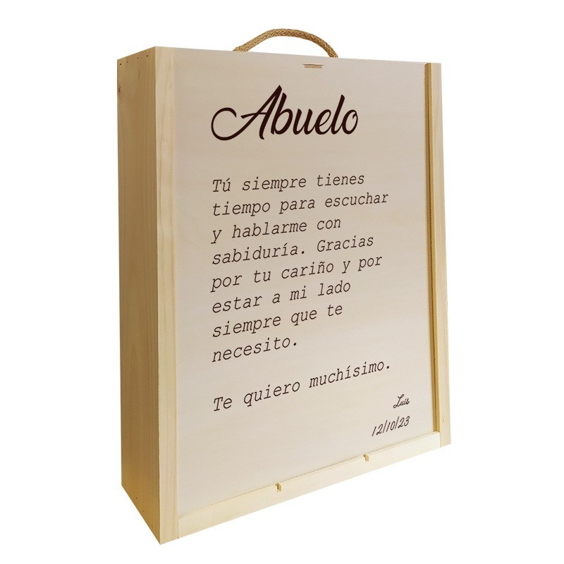 Caja de madera personalizada para 3 botellas regalo para abuelo