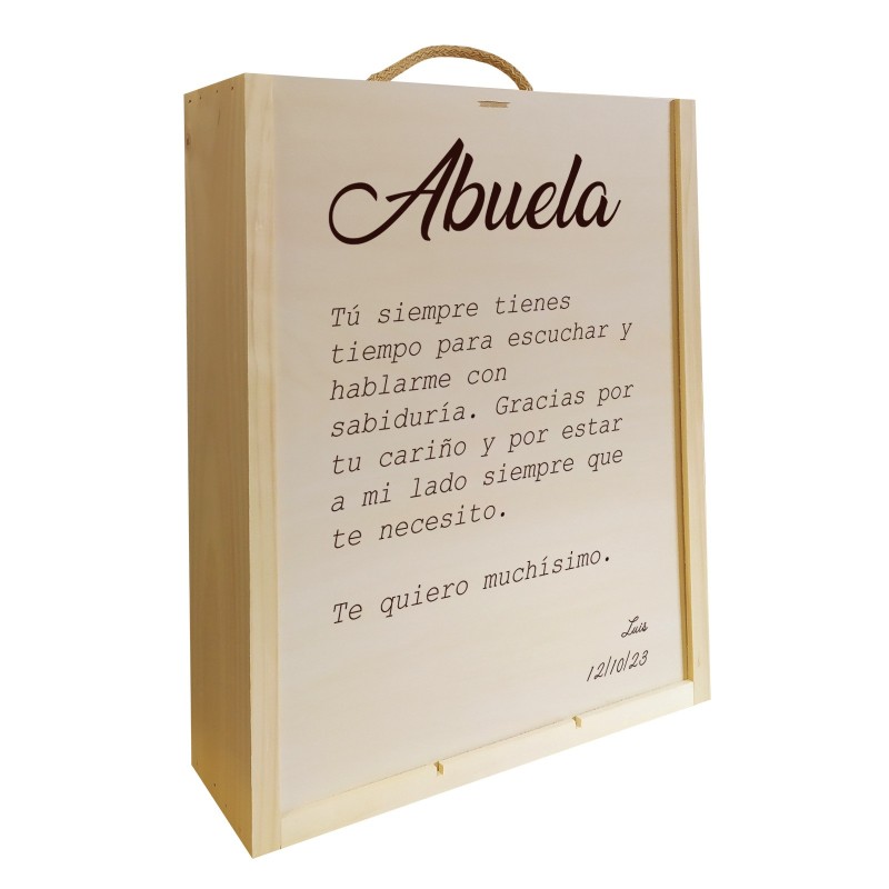 Caja de madera personalizada para 3 botellas regalo para abuela