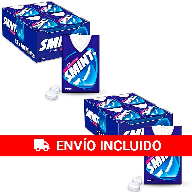 2 Cajas 12 latas Smint Tabs Menta, Caramelo Comprimido Sin Azúcar - 8 gr