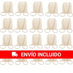 20 cotton fabric backpack bags (135g) with drawstrings