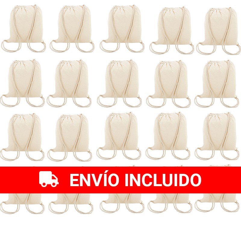 20 cotton fabric backpack bags (135g) with drawstrings