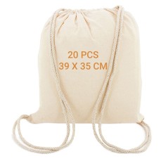 20 sacs à dos en tissu de coton (135 g) avec cordons de serrage