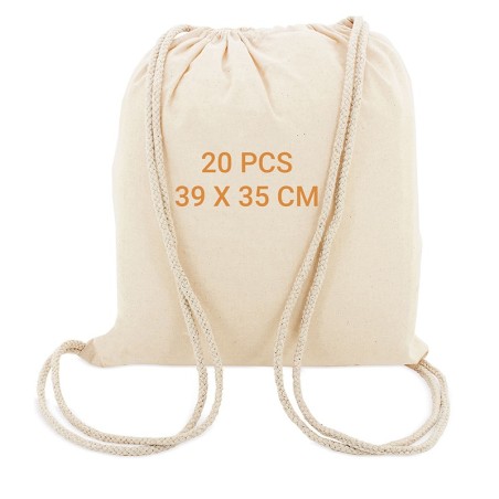 20 bolsas mochila de tela algodón 135 gr con cuerdas