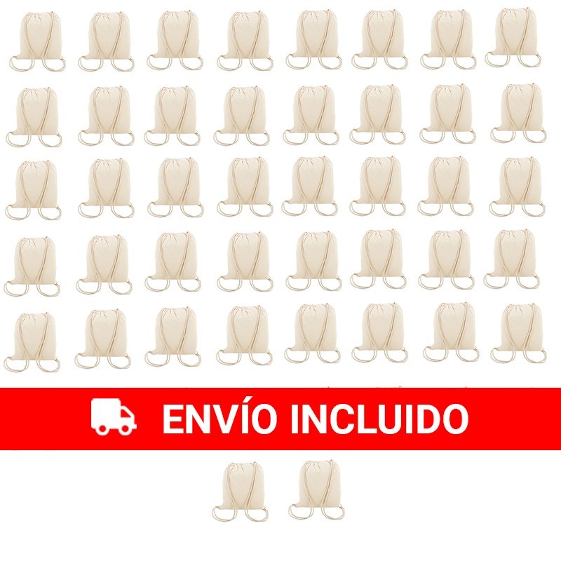 50 sacs à dos en tissu de coton (135 g) avec cordons de serrage