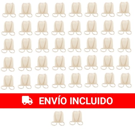 50 100% cotton bags. Backpack-style bags with double handles and adjus