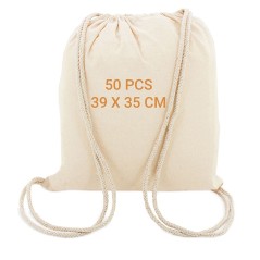 50 sacs à dos en tissu de coton (135 g) avec cordons de serrage