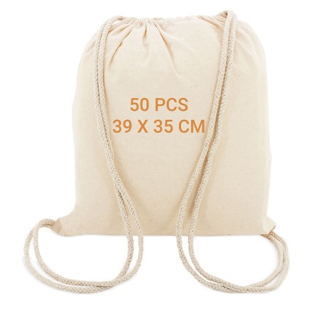 50 cotton fabric backpack bags (135g) with drawstrings