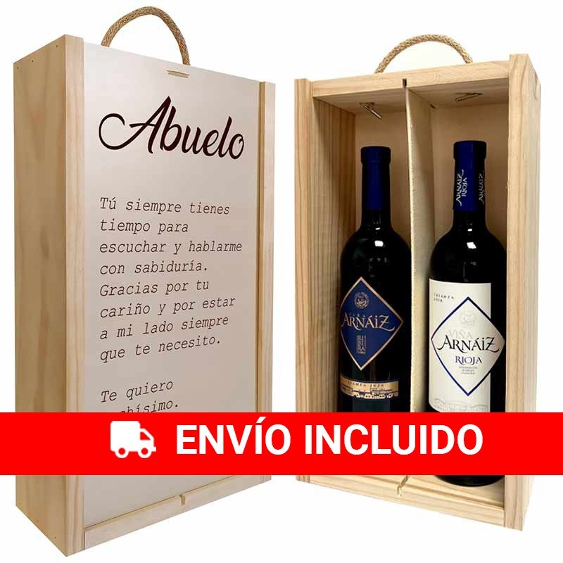 Personalized box with bottles of Abuelo wine