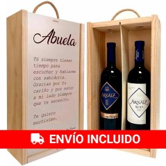 Coffret personnalisé avec 2 bouteilles de vin pour grand-mère