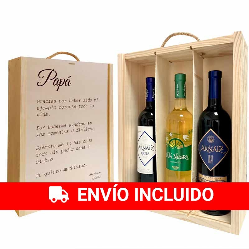 Caja con 3 botellas de vino personalizada Papá