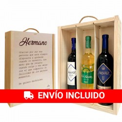 Caja con 3 botellas de vinos personalizada Hermano