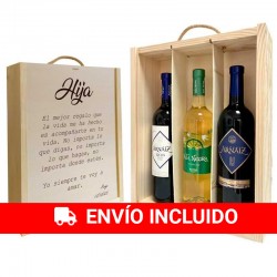 Caja con 3 botellas de vinos personalizada Hija