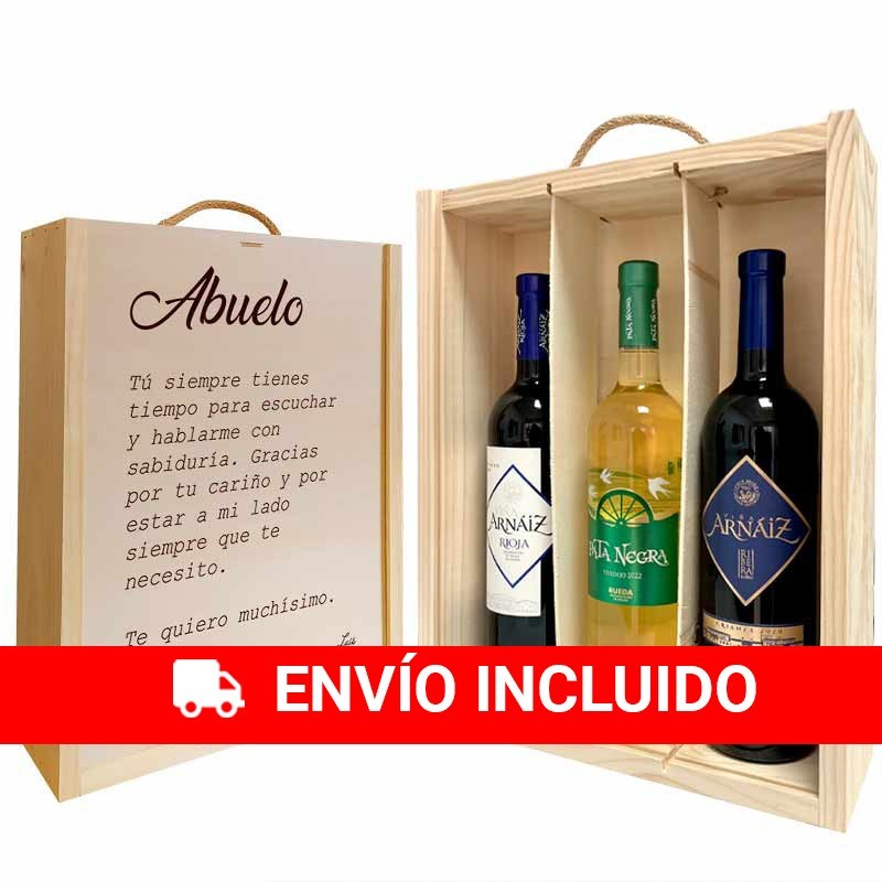 Personalized box with 3 bottles of wine, Grandfather