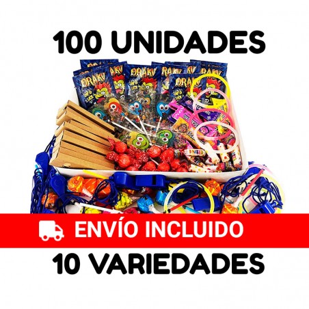 Pack de 100 chuches y juguetes para rellenos piñatas y bolsas de cumpleaños