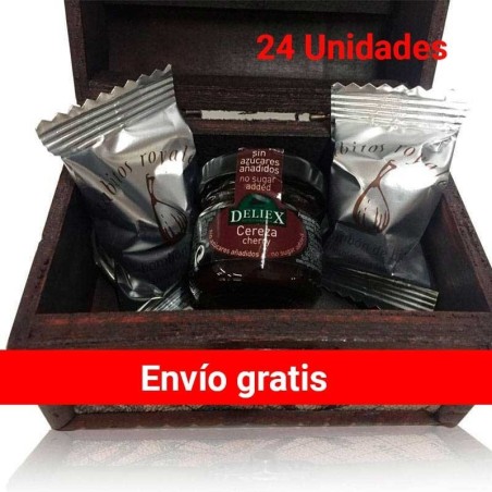 Pack de 24 Baúles de mapa con bombones rabito royale y mermelada de cereza - Regalos Gourmet Online