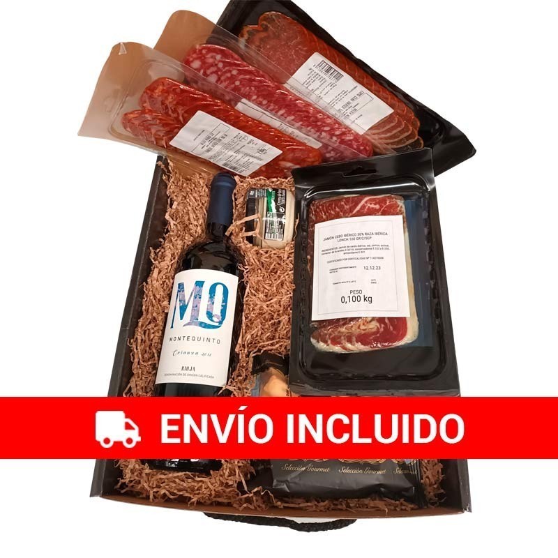 Regalo lote Picoteo 10 - Vino Montequinto con ibéricos y queso Deliex