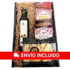 Panier-cadeau avec huile et pâtés gastronomiques