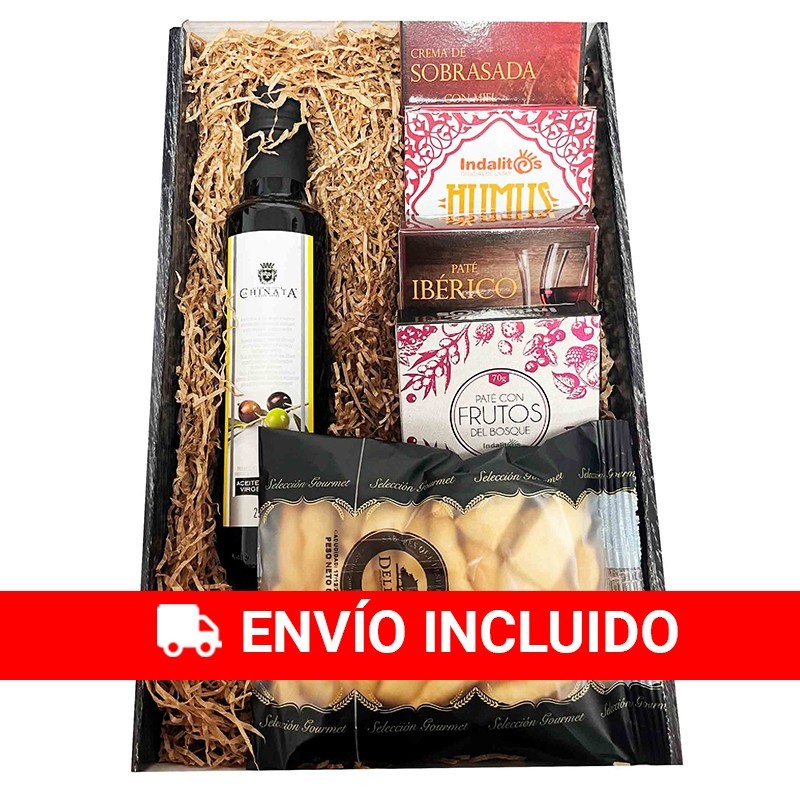 Cesta regalo con aceite y patés gourmet