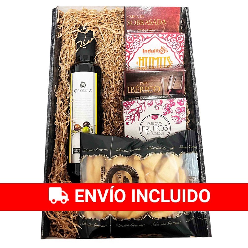 Gift basket with gourmet oil and pâtés