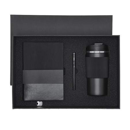 Gift Set with Notepad, Rollerball Pen, and Thermal Mug