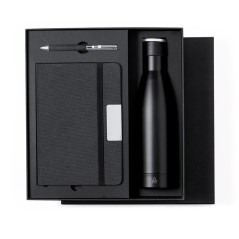 Gift set with notepad, rollerball pen and thermal water bottle
